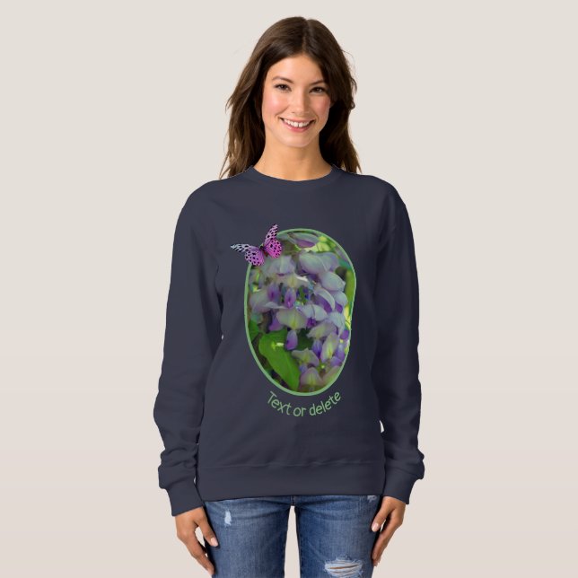 Lila Wisteria Blumen Butterfly Personalisiert Sweatshirt (Vorne ganz)