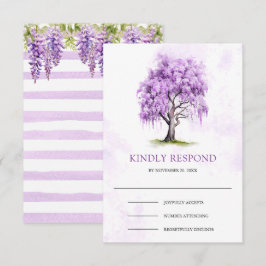 Lila Wisteria-Blumenbaum-Hochzeit RSVP Karte