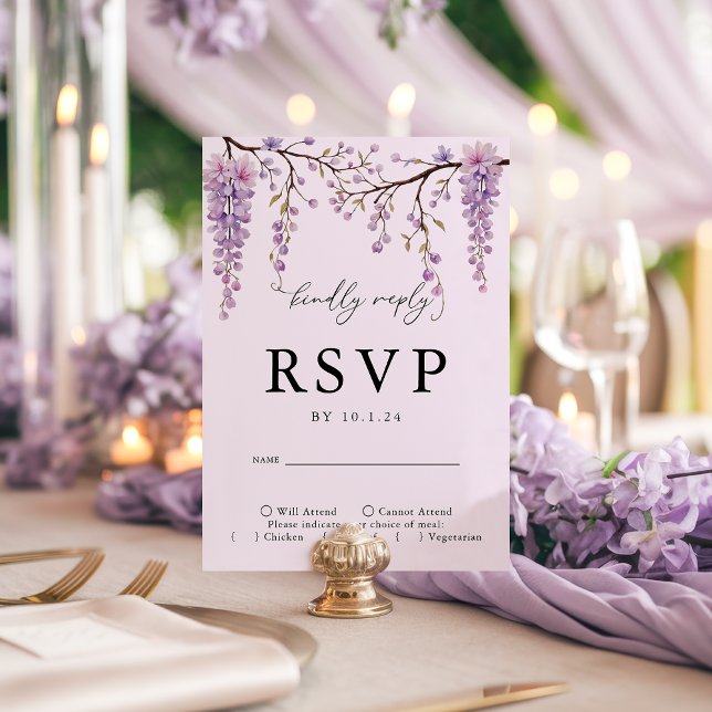Lila Wisteria Branches Wedding RSVP Card Karte (Von Creator hochgeladen)