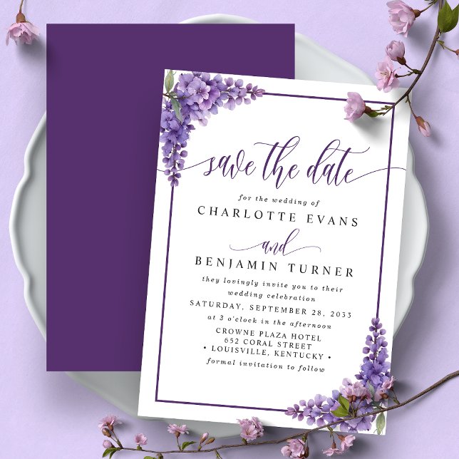 Lila Wisteria Corner Save the Date Karte (Von Creator hochgeladen)