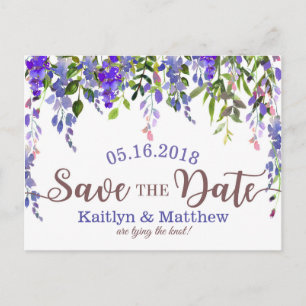 Lila Wisteria Floral Drop Save the Date Ankündigungspostkarte
