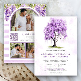 Lila Wisteria Floral Tree Foto QR Code Hochzeit Einladung