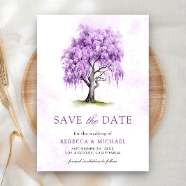 Lila Wisteria Floral Tree Wedding Save The Date