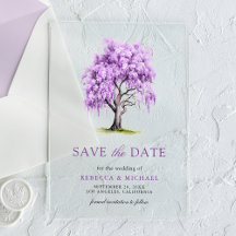 Lila Wisteria floral Tree Wedding Save the Date
