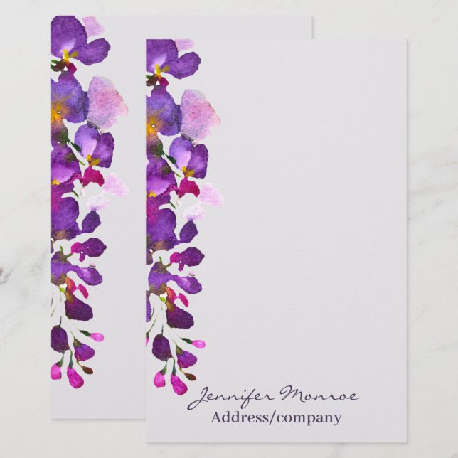 Lila Wisteria personalisiert Briefpapier (Vorne/Hinten)