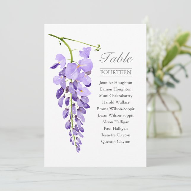 Lila Wisteria Single Hochzeitstabelle Einladung (Stehend Vorderseite)