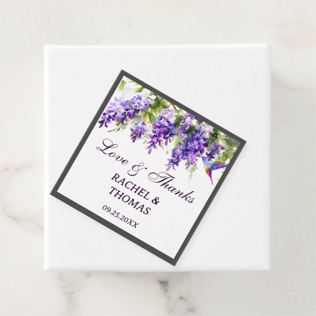 Lila Wisteria Themed Gastgeschenk Hochzeit Tag Geschenkanhänger (Beispiel)