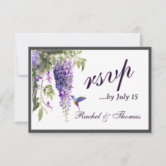 Lila Wisteria Themed Wedding RSVP Karte