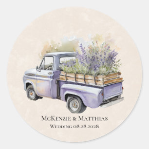 Lila Wisteria Vintage-LKW-Hochzeit Runder Aufkleber