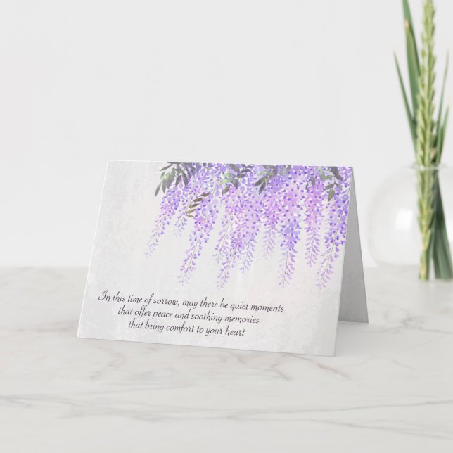 Lila Wisteria Watercolor Beileid Karte (Vorderseite)