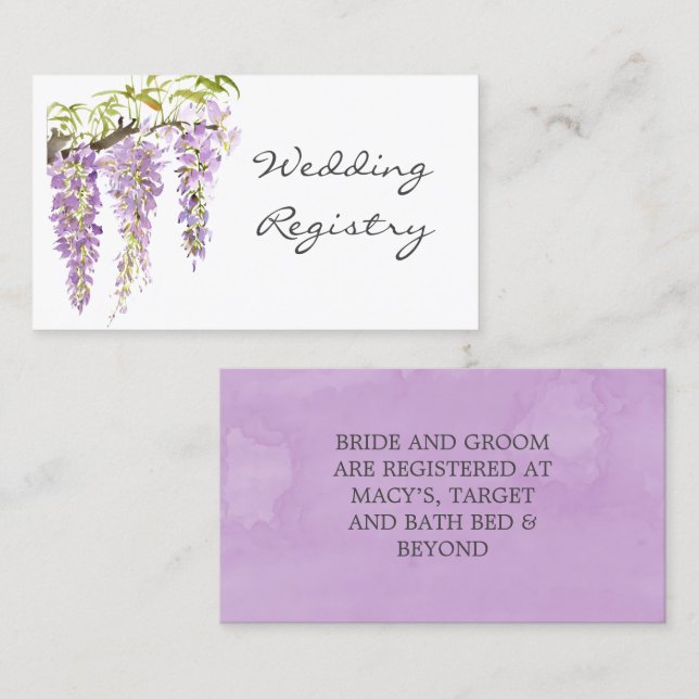 Lila Wisteria Wedding Registry Enclosure Card Visitenkarte (Vorne/Hinten)