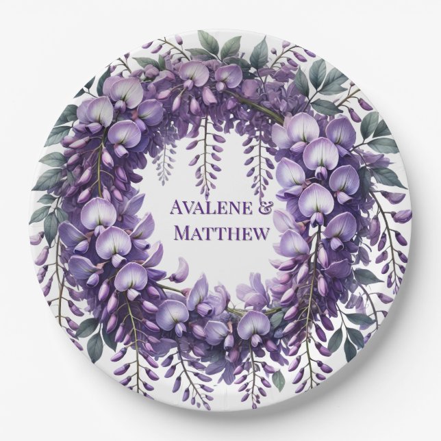 Lila Wisteria Wreath Wedding Pappteller (Vorderseite)