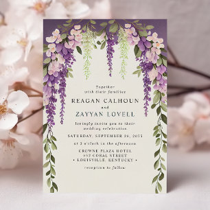 Lila Wisterien-Blumen Grün Moderne Hochzeit Einladung