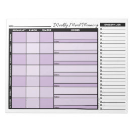 Lila Wochenmehlplaner mit Lebensmittelliste Notizblock