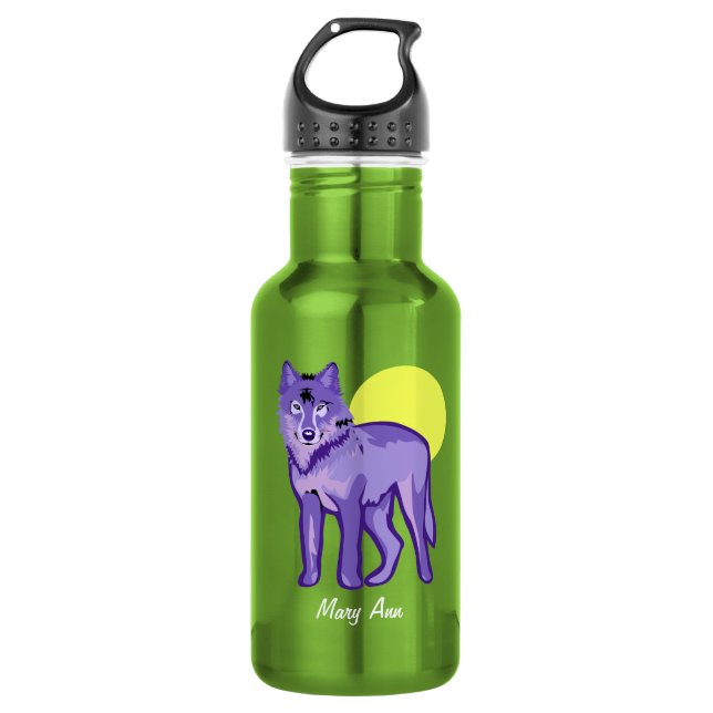 Lila Wolf Vollmond Trinkflasche (Vorderseite)