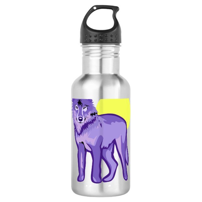Lila Wolf Vollmond Trinkflasche (Vorderseite)