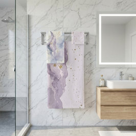 Lila Wolken-Aquarell-Himmelswelt Badhandtuch Set