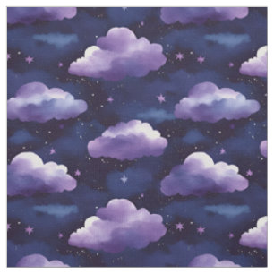 Lila Wolken und Sterne auf schwarz Stoff