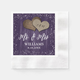 Lila Wood Burlap Herts Mr. & Mrs. Wedding Serviette
