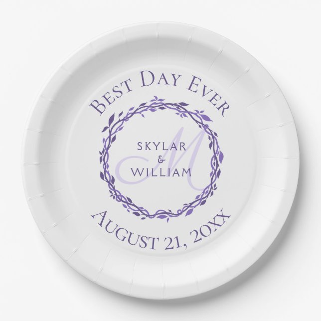 Lila Woodsy Wedding Best Day Ever Decorative Pappteller (Vorderseite)