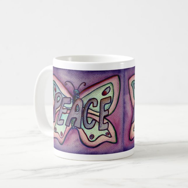 Lila Word Art Lila Butterfly Wings Kaffee Tasse (Vorderseite Links)