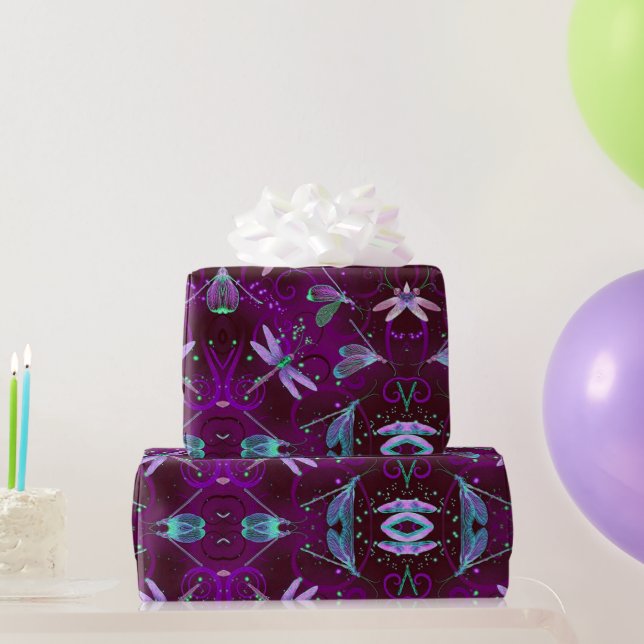 Lila Wrapping-Papier für Libellen Geschenkpapier (Partygeschenke)