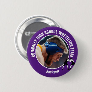 Lila Wrestling-Team-Foto High School Ringer Button