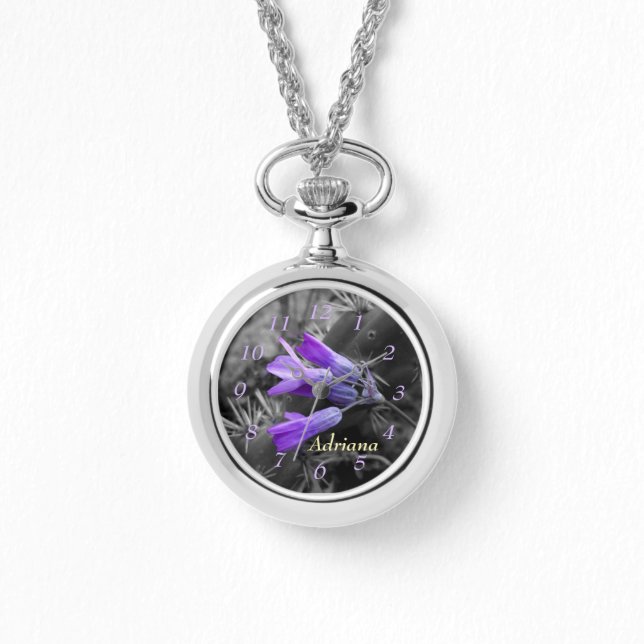 Lila Wüste Hyacinth Bloom & Cholla Cactus Foto Armbanduhr (Vorderseite)