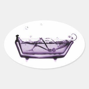 Lila X-Ray Skelett in der Badewanne Ovaler Aufkleber