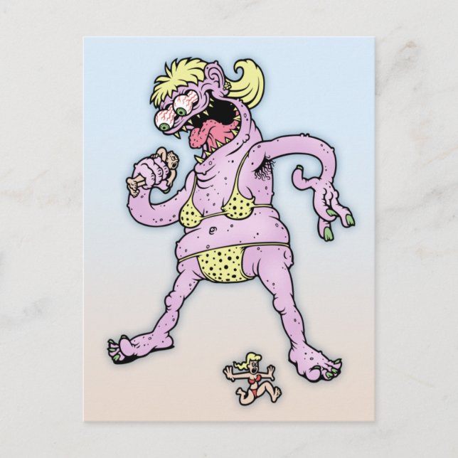 Lila Yellow Bikini Monster Postkarte (Vorderseite)