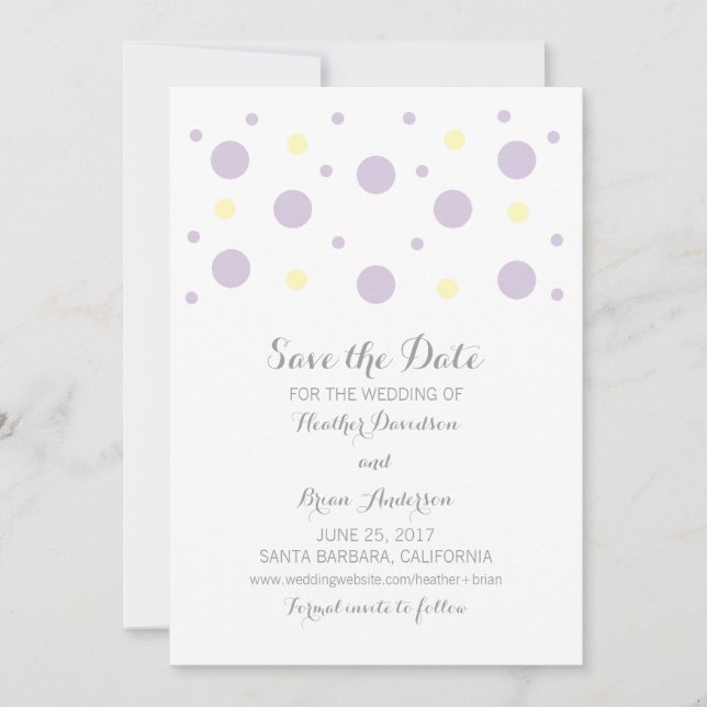 Lila Yellow Confetti Save the Date einladen (Vorderseite)