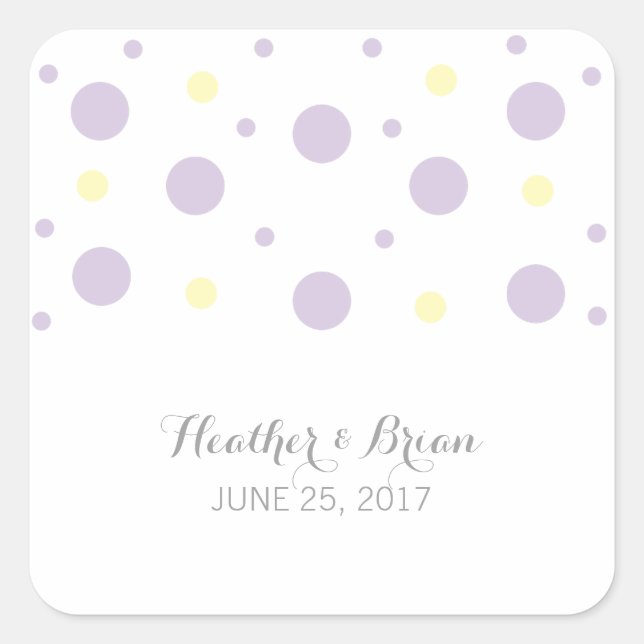 Lila Yellow Confetti Wedding Stickers (Vorderseite)