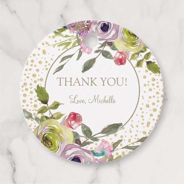 Lila Yellow Floral Gold Glitzer Vielen Dank Geschenkanhänger (Vorderseite)