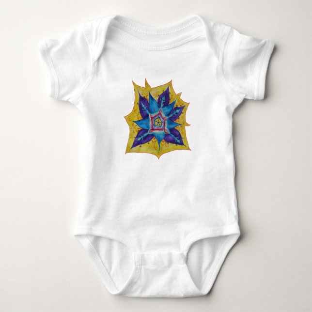 Lila Yellow Mandala Baby Jersey Bodysuit Baby Strampler (Vorderseite)