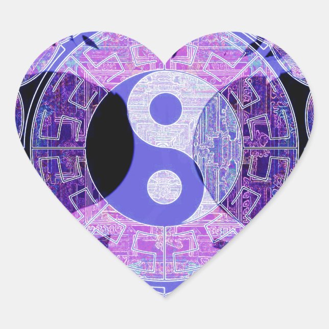 Lila Yin Yang Herz-Aufkleber (Vorderseite)