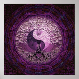 Lila Yin Yang mit Baum des Lebens Poster