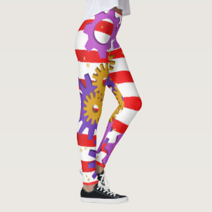 Lila Zahnradgetriebe, Rot und Weiß Leggings