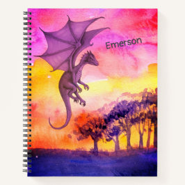 Lila Zauberdrache mit heller Wasserfarbe Notizbuch