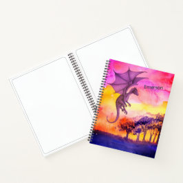 Lila Zauberdrache mit heller Wasserfarbe Notizbuch