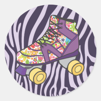 Lila Zebra-Aufkleber für Skate-Party Runder Aufkleber