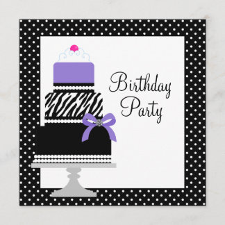 Lila Zebra Cake Cupcake Geburtstagsparty Einladung