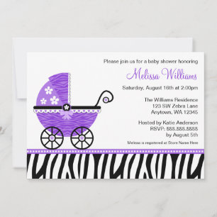 Lila Zebra Carriage Girl Baby Shower Einladungen