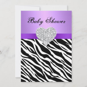Lila Zebra Diamond Heart Shower Einladung
