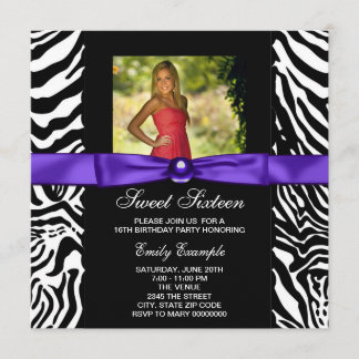 Lila Zebra Foto Sweet 16 Party Einladung