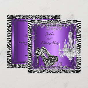 Lila Zebra Leopard Print Party High Heels Party Einladung