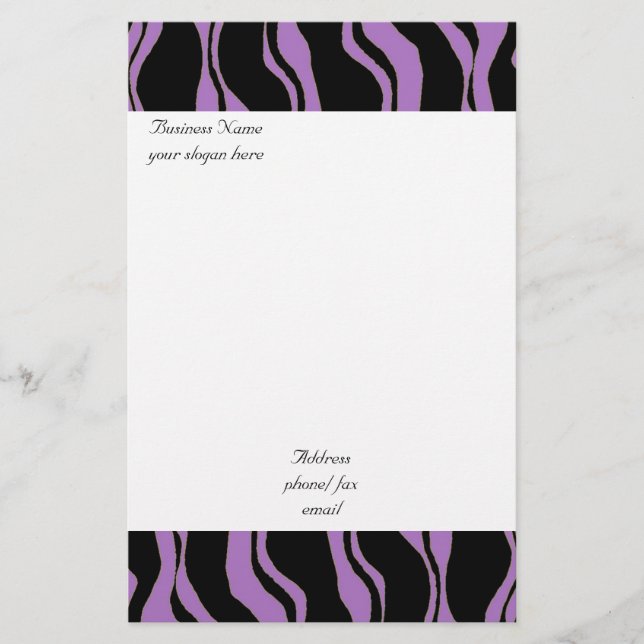 Lila Zebra-Muster Briefpapier (Vorderseite)