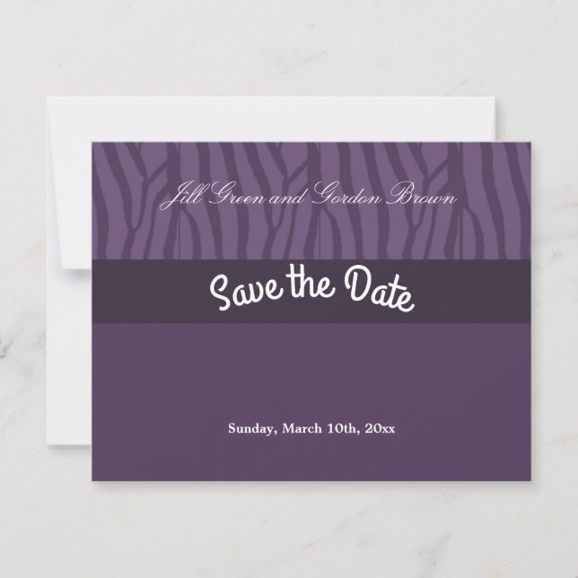 Lila Zebra-Muster Save-the-Date-Karte Save The Date (Vorderseite)