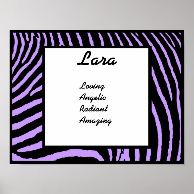 Lila Zebra Name Art Print Poster (Vorne)