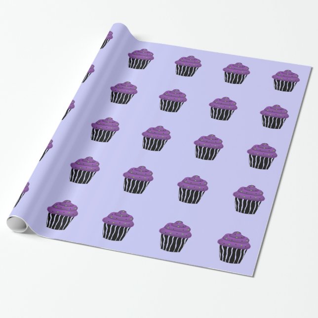 Lila Zebra Pattern Cupcake Geschenkpapier (Ungerollt)