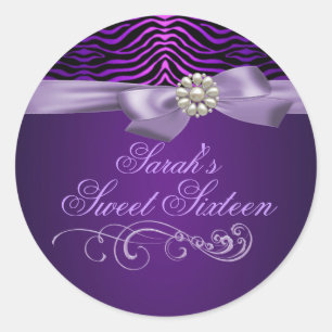Lila Zebra Print & Bow Sweet 16 Umschlag Aufkleber